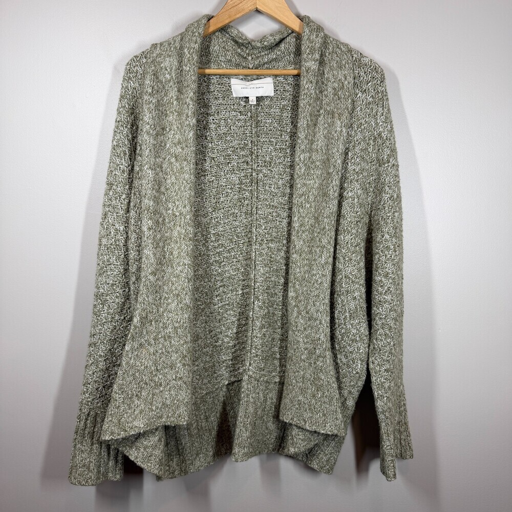 Angel of the North Green Marled Open Front Knit Cardigan Alpaca Blend S‎ Anthro